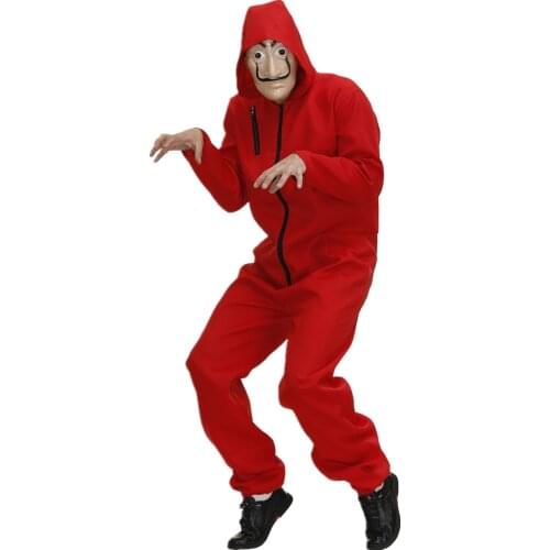 Dali mask salvador la casa de papel costume red jumpsuit costume men