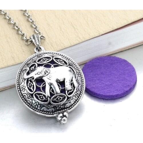 New Style Retro Elephant Pattern Pendant Necklace Round Metal Pendant Openable Perfume Smell Necklace Pendant Retro Jewelry