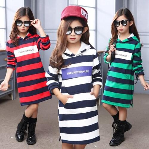 New 2019 Striped Thickened Big Girl Clothes Autumn Winter Letter Sequins Long Style Jacket Female Children Casual Clothing 6-14T