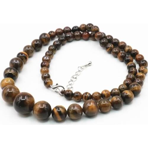 New Fashion Hand Made Jewelry Making Design Wholesale 6-14mm Natural Tiger Eyes Stones Necklace Unisex Women Girls Beads 18inch