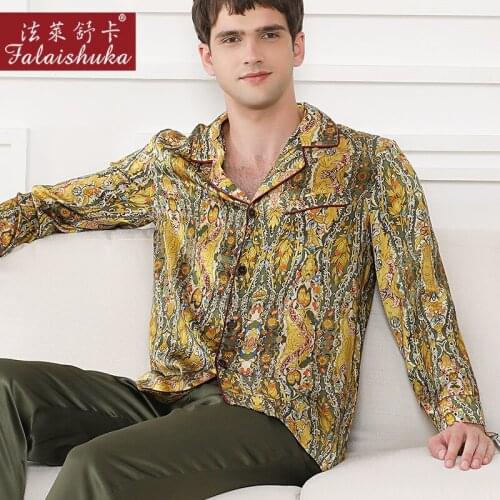 Vintage fashion 100% mulberry silk pajamas sets men Sleepwear 19 momme genuine silk noble male elegant pyjamas sets men T9042
