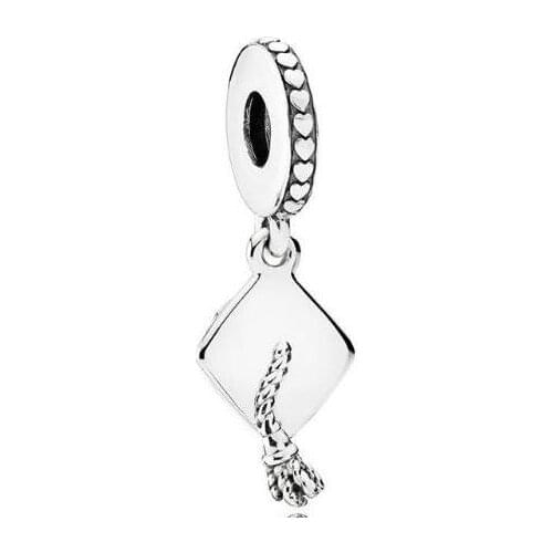 Genuine 925 Sterling Silver Charm Vintage Hard Work Pays Off Graduation Pendant Beads Fit pandora Bracelet & Necklace Jewelry