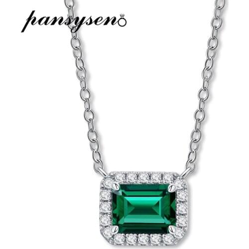 PANSYSEN New Vintage 6x8MM Emerald Created Moissanite Gemstone Pendant Necklaces Solid 925 Sterling Silver Fine Jewelry Necklace