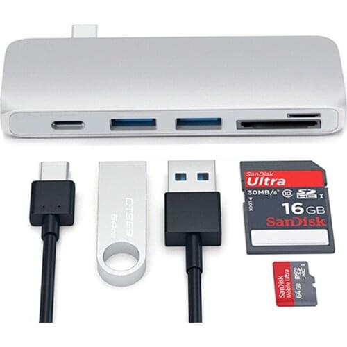 10pcs/lot 5 in 1 USB Type C HUB Multi Type C Splitter Adapter USB 3.0 OTG Combo Card Reader HUB for Macbook Dell XPS Chromebook
