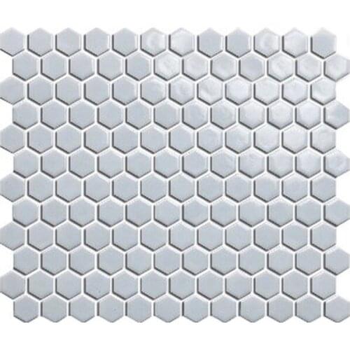 Promotion 300*260mm Glossy Glazed Hexagon White Mosaic Tiles For Bathroom