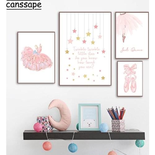 Pink Dress Canvas Print Nursery Wall Art Nordic Poster Paintings Ballet Girl Poster Wall Pictures Bedroom Baby Room Decoration