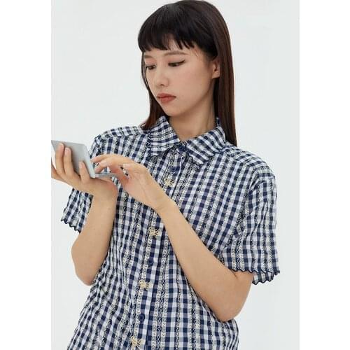 Japanese Harajuku Button Up Embroidery Butterfly Shirt for Women Cute Girls Vintage Striped Short Sleeve Boyfriend Shirts