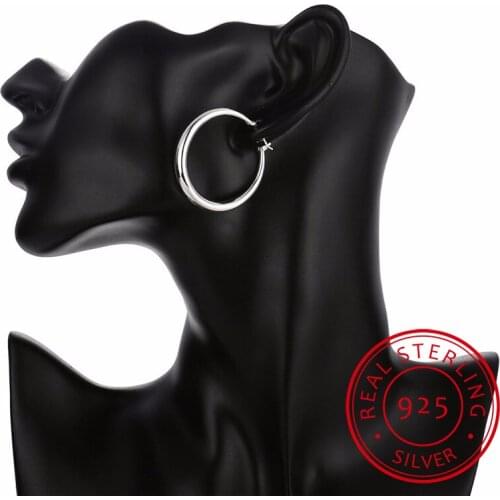 LEKANI Diameter 34mm Big Solid circles Hoop earrings 925 Sterling Silver Brincos de Prata Fine Jewelry For Female