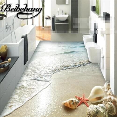 Beibehang Modern sticker 3D floor bathroom Ocean Beach Shell Starfish non-slip waterproof thickened self-adhesive PVC painting
