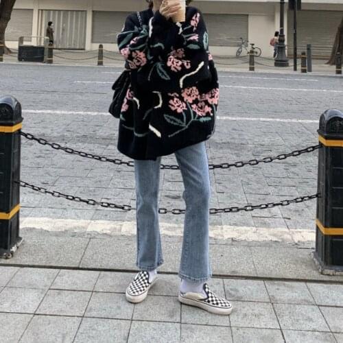 Flower Sweater 2021 New Hong Kong Style Casual Sweater Round Neck Pullover Lazy Top for Women