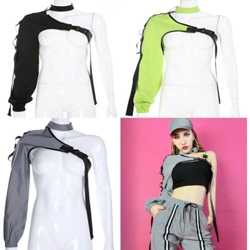 Personality One-Shoulder Sleeve Tops Women Jazz Dance Hip-Hop Performance Clothes Modern Jazz Dj Nightclub Fashion Wear DNV14213
