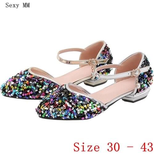 Low High Heels Women Pumps Girl Low High Heel Shoes Mary Janes Woman Shoes Kitten Heels Small Plus Size 30 31 32 33 -40 41 42 43