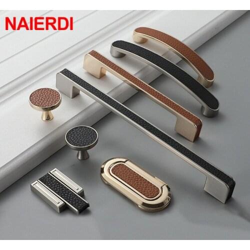 NAIERDI Vintage Leather Cabinet Knobs and Handles Zinc Alloy Wardrobe Kitchen Cupboard Door Pulls European Furniture Handle
