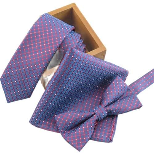 Weiliboyin Purple white skinny tie mens fashion 5cm narrow tie purple bowtie pocket square Silver dot ties gravata