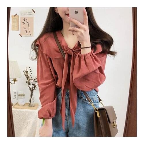 S-XL long Sleeve chiffon femme Casual solid Women Shirts Summer Casual Loose Plus Size Women Blouses Female Top vetement femme