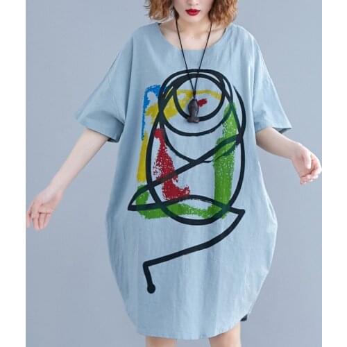 Oversized Women Summer Loose Casual T-shirts New Arrival 2021 SImple Style Cartoon Print Female Cotton Linen Tops Tees S3720
