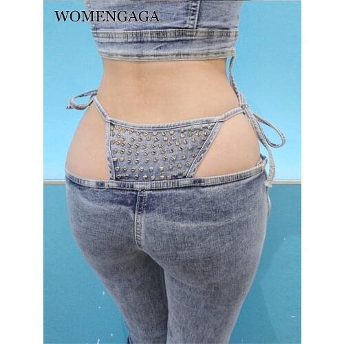 WOMENGAGA Low Waist Fashion Sexy Skinny Hip Hot Pants Show Leg Long Horn Jeans Womens Spring Autumn Thin Tights Korean Sexy 5L8