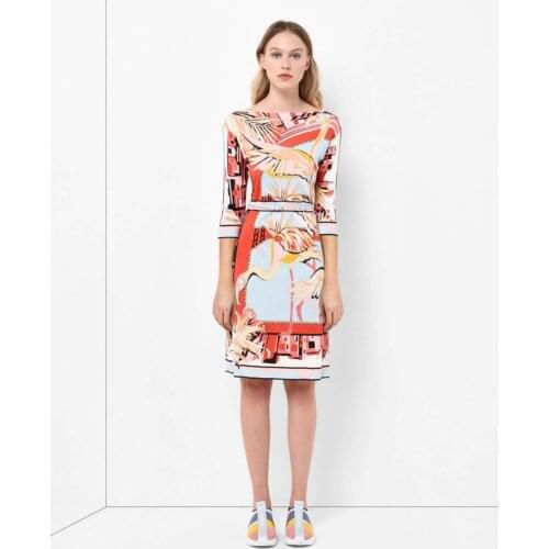 Ladies' fashion show, beautiful print, half sleeve elastic knitted silk jersey slim dress