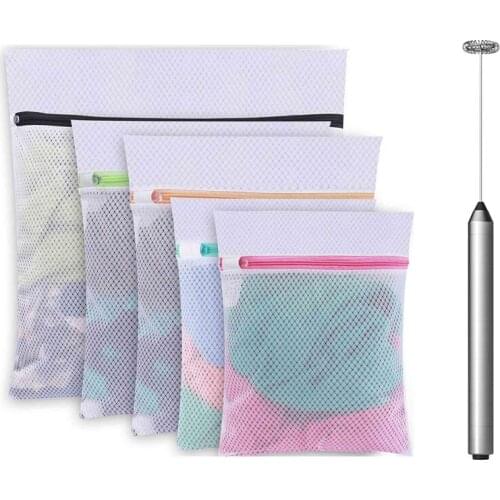 1 Pcs Battery Operated Mini Mixer Electric Foam Maker & 1 Pcs Mesh Laundry Bags For Sweater,Blouse,Hosiery,Bras,Etc