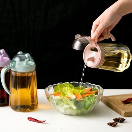 1PC Transparent Oil Storage Glass Bottle With Handle Oil Tank Pot Leakproof Soy Sauce Vinegar Batcher Sealed Can