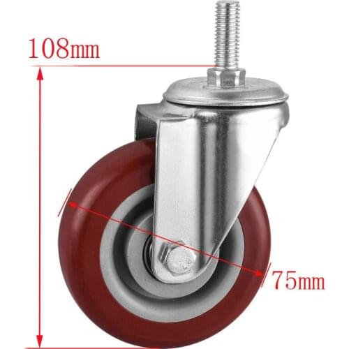 Caster Spot 3 Inch M12 Screw Universal Wheel Jujube Red Double Axis Pvc Silent Roller Moving Climbing Ladder Foot
