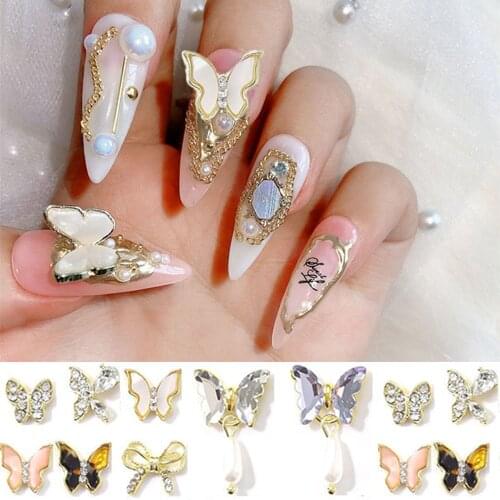 10pcs Butterfly Zircon Crystal Rhinestones Pendant Nail Jewelry 3D Alloy Charms DIY Manicure Accessories Nail Art Decoration
