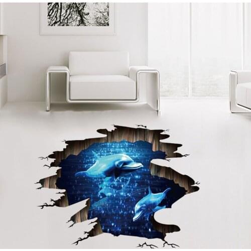 3d Deep Sea Dolphin Fish Floor Stickers For Bedroom Living Room Home Decoration Diy Creative Wall Mural Art Pvc Decal
