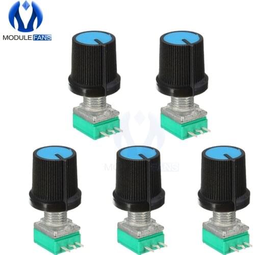 5PCS Rotary Potentiometer 3 Pin 3P 6mm Knurled Shaft Single Linear B Type B10K ohm 10K With Cap DIY Kit Electronic 3PIN RK097G