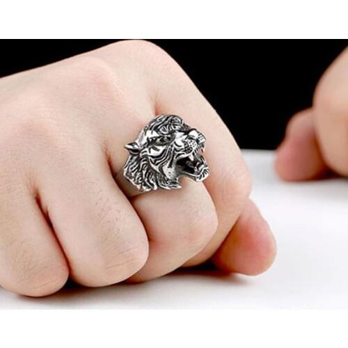 Zodiac Accessories Wholesale Exquisite Animal Black Punk Jewelry Tiger Head Ring Men Retro Fashion Ring Titanium Steel Ring