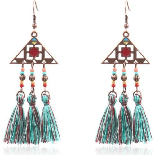 Bohemian Retro Fashion Pop Boom Earrings Geometric Fringed Earrings