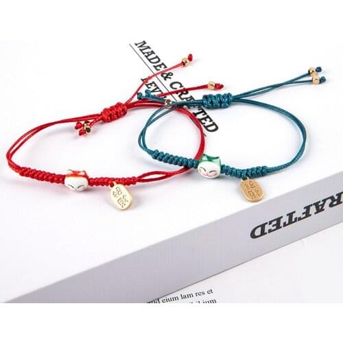 Handmade Colorful Rope Lucky Cat Bracelet For Women Girls Birthday Gifts Charm Tassel Fashion Maneki Neko Couple Bangles