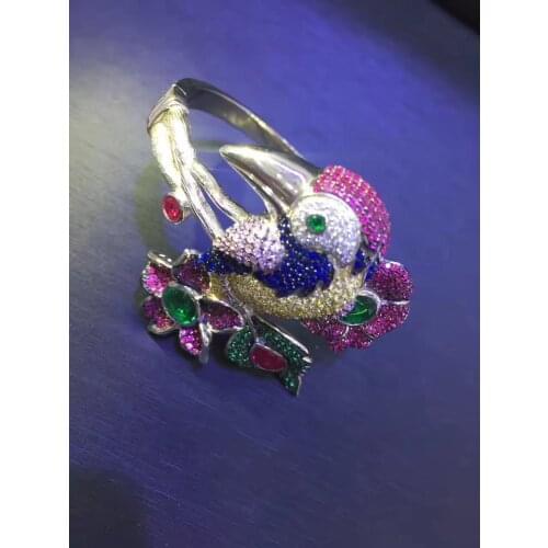 Big bird flower bangle bracelet 925 sterling silver multi color fine women jewelry free shipping wedding bracelet