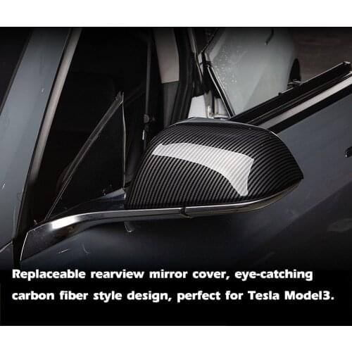 Rearview Mirror Cover Rear View Mirror Protection Shell Carbon Fiber Mirror Caps Modification Decoration for Tesla Model 3