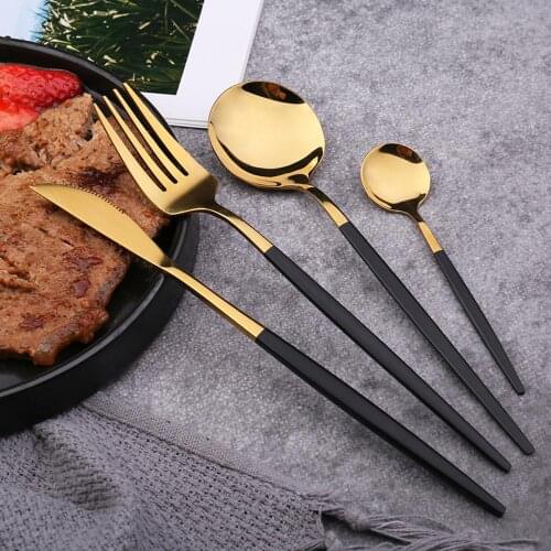 Hot Portuguese style gold-plated 304 stainless steel tableware set table knife table fork table spoon Kitchenware dinnerware