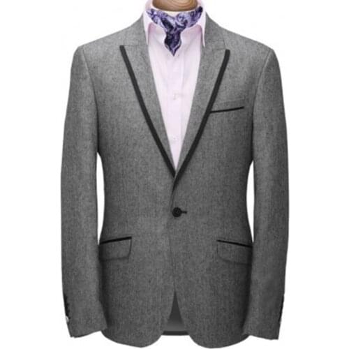Custom Made to Measure mens BESPOKE suit,BESPOKE grey men suits with black siding pocket,Tailored tuxedo