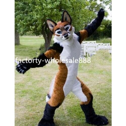 Brown Husky Dog Mascot Costume Long Fur Fox Adult Fancy Party Suit Unisex Parade Birthday Cartoon Character Mascot Costume Gift