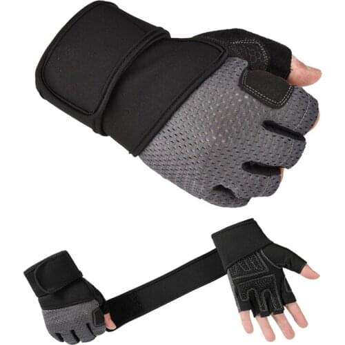 Men Fitness Heavyweight Training Gloves Bodybuilding Half Finger gym equipment Gloves Extended Long Wrist Warp Weightlifting