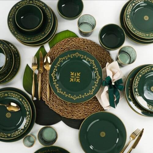 24pieces Dinner set gold dinner set green dinner set white dinner set black dinner set sturdy dinner set plate set serving plate