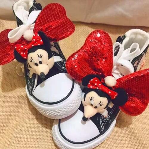 Disney cartoon girls new autumn and winter plus velvet girls canvas shoes student non-slip soft bottom high-top casual shoes