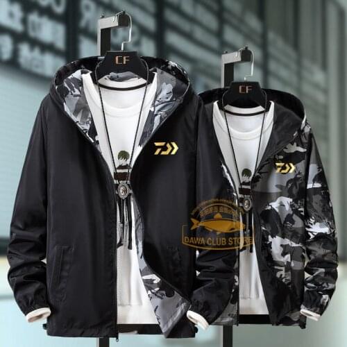 DAIWA The New Fishing Jacket 2020 Spring and Autumn Camouflage Hooded Mens Jacket on Both Sides Thin Loose Trench Coat