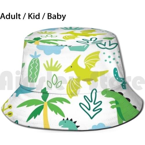 Dinosaur Bucket Hat Adult kid baby Beach Sun Hats Dinosaur Wild Jurrasic Kids Pattern Seamless Cool Cartoon Fun Funny Happy
