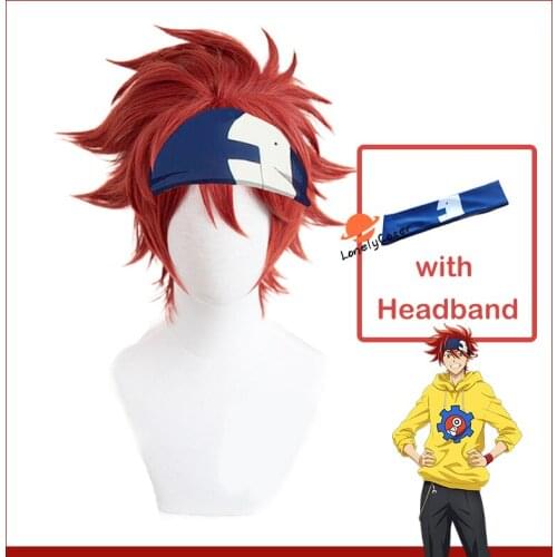 Reki Kyan SK8 the Infinity Anime Cosplay Wig Short Dark Red Hair Headband Heat-resistant Fiber Hair + Wig Cap Party Role Play