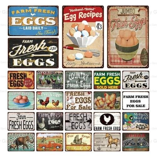 Pastoral Farm Egg Chicken Metal Tin Sign Retro Fresh House Decoration Metal Plate Pendant Plaque Iron Painting