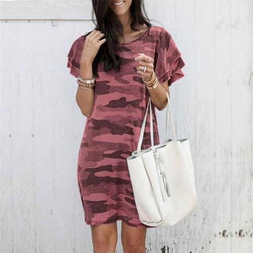 Camouflage Dress Women Short Sleeve Dress 2020 Summer Lotus leaf Sleeve Dresses Casual Female tshirt Dress Women Mini Dress