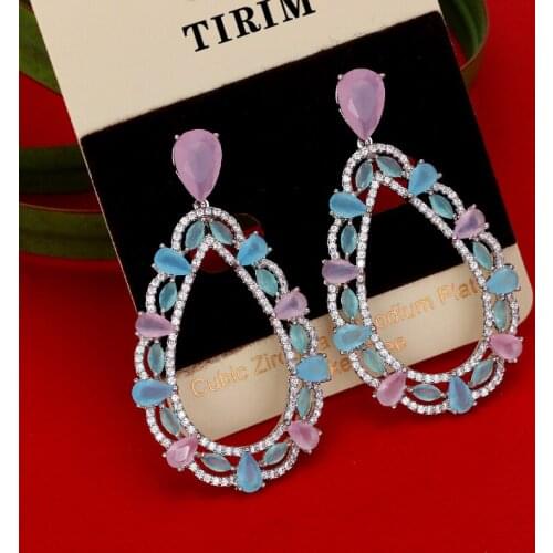 Luxury Multicolored ice crack zircon Stone Earrings Fashion Copper Jewelry Romantic Droplet shape eardrop For Women Girls