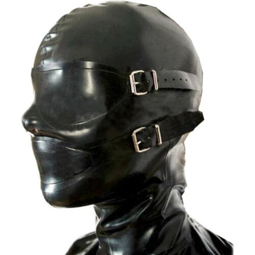 Latex Rubber Hood with Removable Eyes and Mouth Mask Open Eyes Mouth Back Zipper Supersoft Mask Fashion Funny