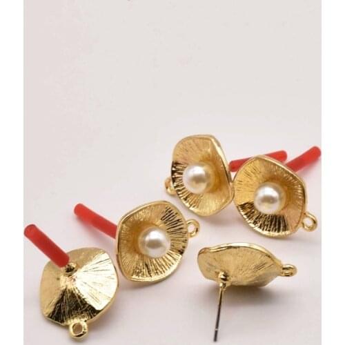 10 Pcs/Lot 15mm Natural Round Pearl Alloy Stud Earrings For Diy Earrings Making Accessories Handmade Jewelry JA0100