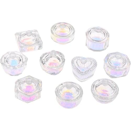 1Pc Rainbow Crystal Clear Acrylic Liquid Dish Tappen Dish Glass Cup With Lid Bowl For Acrylic Powder Monomer Nail Art Tool