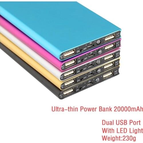 Slim Power Bank 20000mAh Portable 2 USB External Battery Charger Powerbank With LED Light for Xiaomi for iPhone 8 X Smart Phones