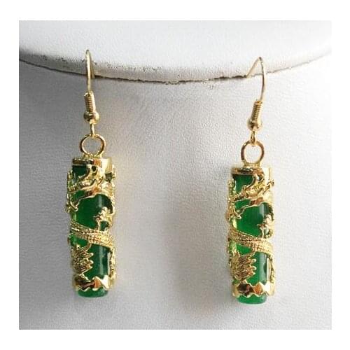 Amazing green jade + Dragon Earring